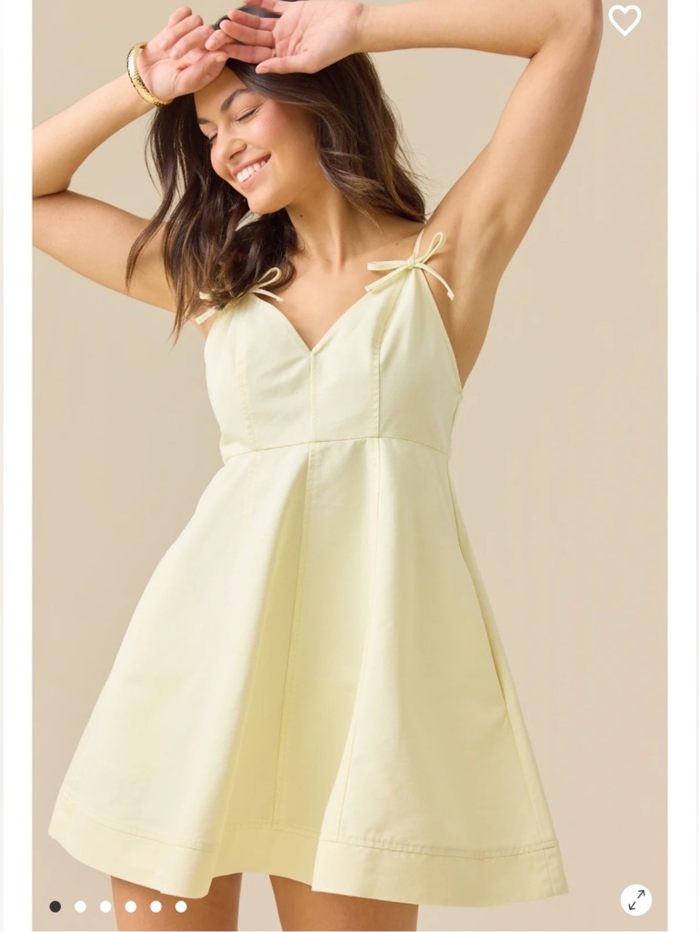 NWT- Altar'd S Jean Light Yellow Bow Tie-Strap Denim Mini Dress W/Pockets
